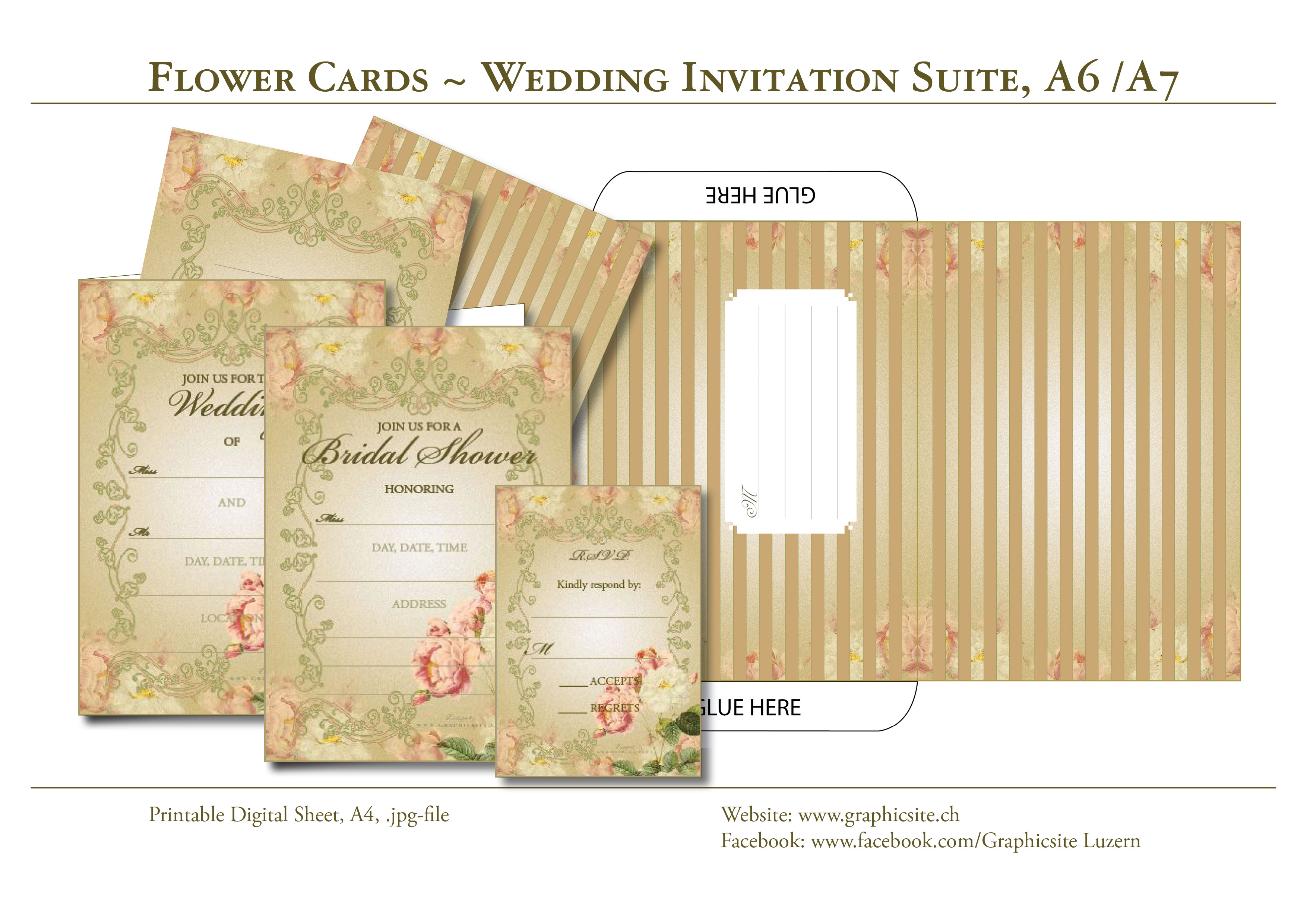 Printable Digital Sheets - DIN A-Collection - FlowerCards Wedding Invitation Suite - flowers, floral, roses, wedding, invitation, cards, stationary, graphic design, luzern, Schweiz,